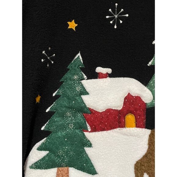 Vintage Country Christmas Fleece Open Front Cardigan Jacket Felt Patchwork - Picture 10 of 12